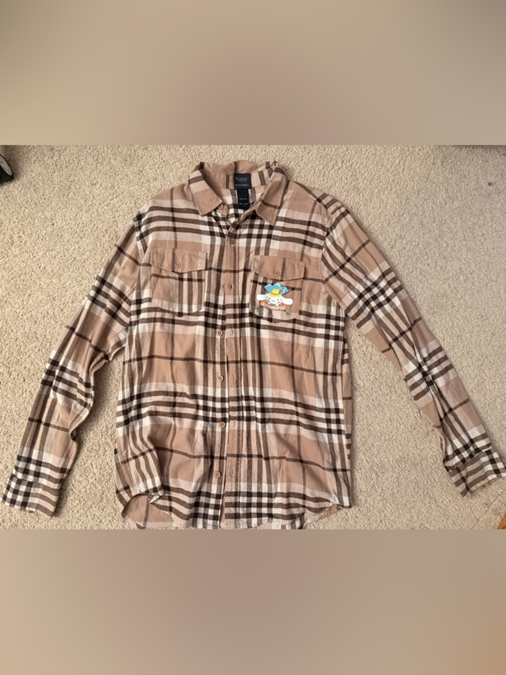 Exclusive 2023 Sanrio Brown and Cream Plaid Shirt (BoxLunch)